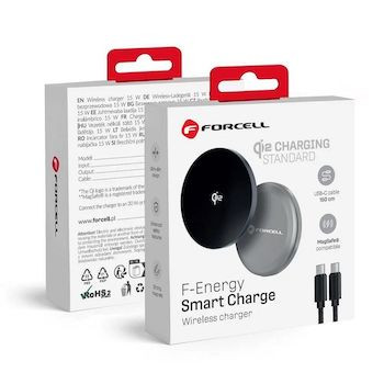 Forcell F-Energy Smart Charge Qi2 15W Vezeték Nélküli Töltő (MagSafe Kompatibilis) 150cm-es Levehető Kábellel - Ezüst