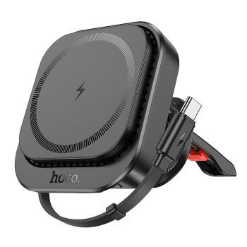 Hoco HW23 Mágneses Autós Tartó Szellőzőnyíláshoz Vezeték Nélküli Töltéssel (MagSafe Kompatibilis) - Fekete