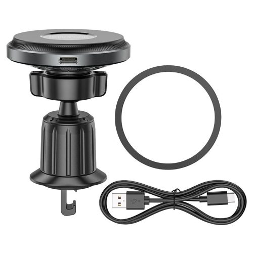 Borofone BH202 Mágneses Szellőzőrácsra Rögzíthető Wireless Töltős Autós Tartó - Grafit