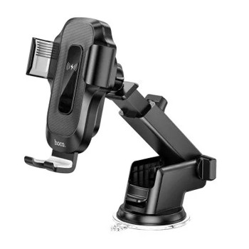 Hoco HW3 Wise Automatic Tapadókorongos Wireless Töltős Autós Telefontartó - Fekete
